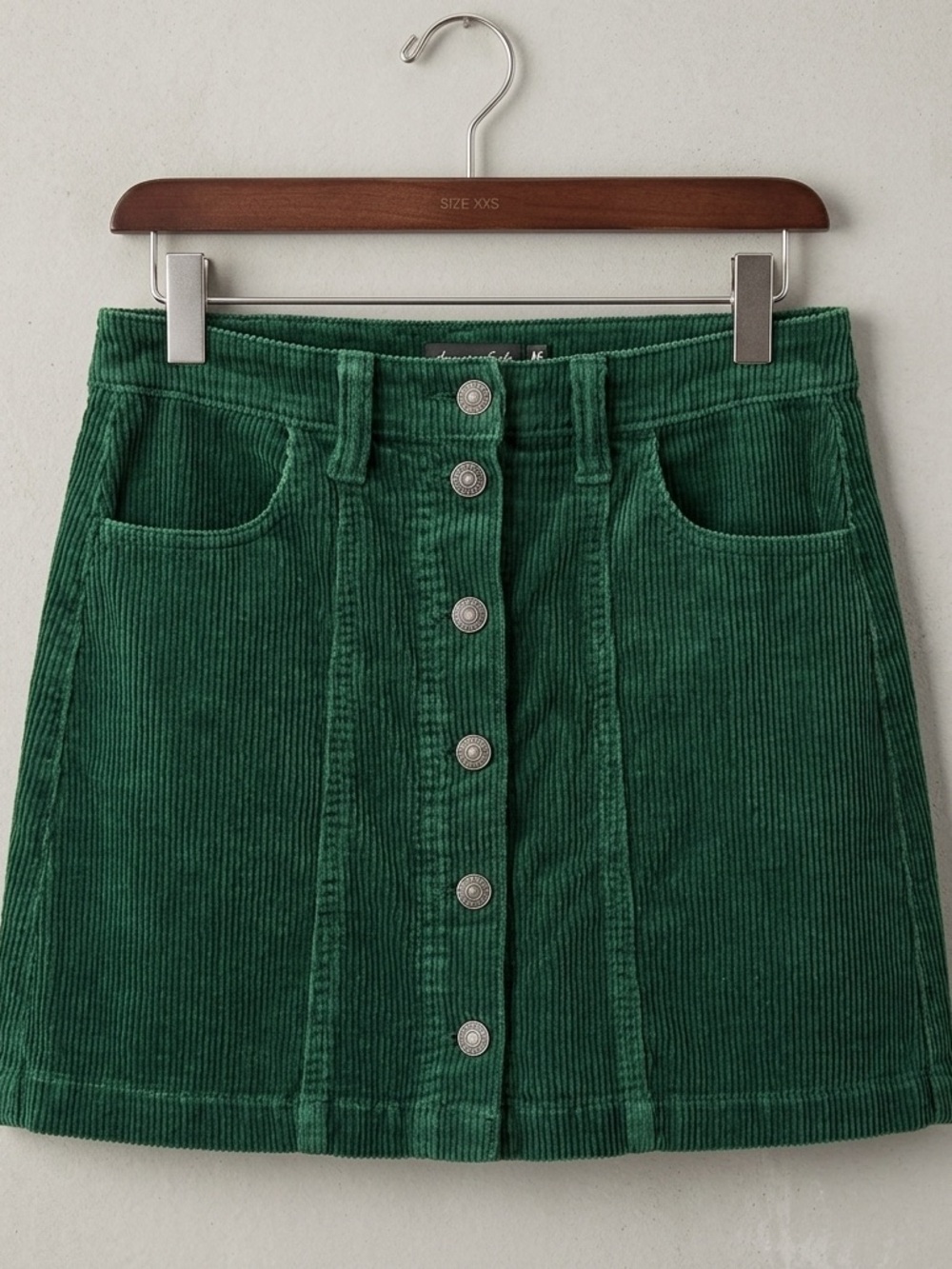 Green Corduroy Button-Front Mini 
(American Eagle)